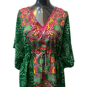 Embellished Green and Pink Women's Top